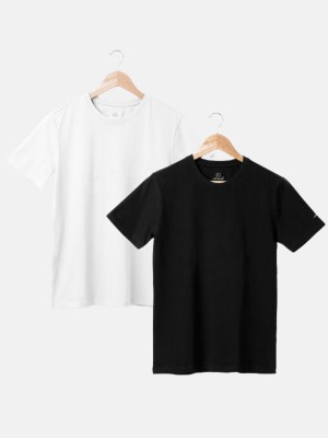 Air Garb Solid Men Round Neck White, Black T-Shirt