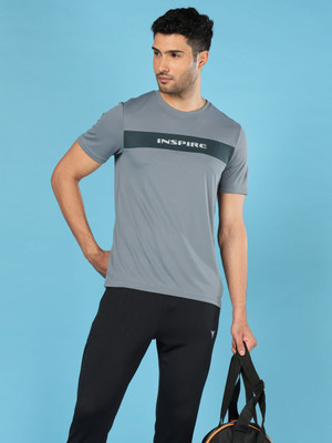 TECHNOSPORT Printed Men Crew Neck Grey T-Shirt