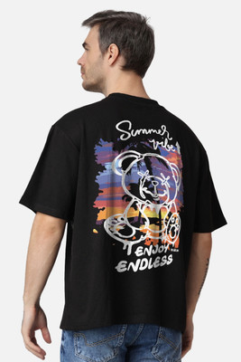 ROYALTRADERS Printed Men Round Neck Black T-Shirt