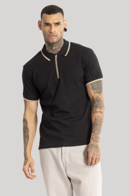 Snitch Solid Men Polo Neck Black T-Shirt