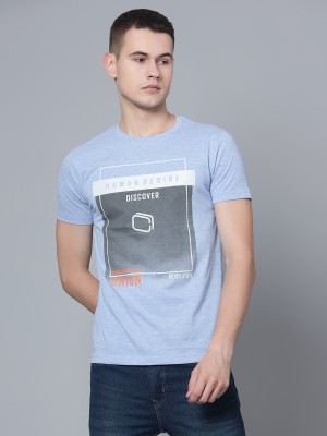 CANTABIL Printed, Typography Men Round Neck Light Blue T-Shirt