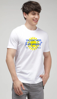 Aditi Fashion Printed Men Round Neck White T-Shirt
