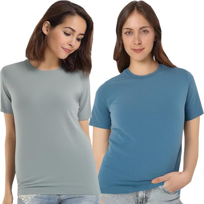 SHAUN Solid Women Round Neck Multicolor T-Shirt