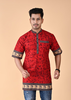 COSMOS ART ENTERPRISE Men Printed Straight Kurta(Red)