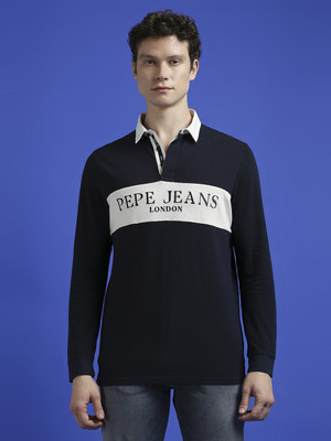 Pepe Jeans Colorblock Men Polo Neck Blue T-Shirt