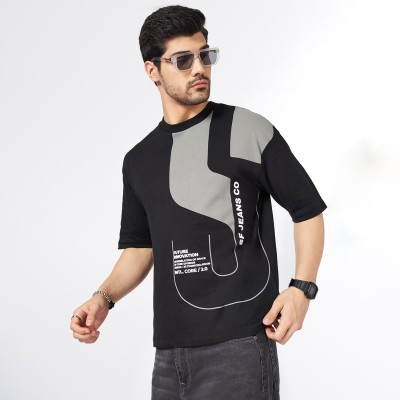 SF Jeans by Pantaloons Printed Men Round Neck Black T-Shirt