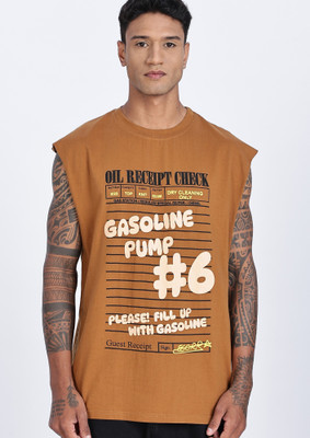 Eszett Graphic Print Men Round Neck Brown T-Shirt
