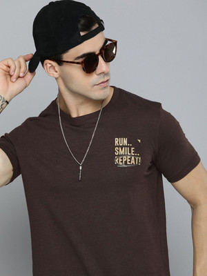 R.Code by The Roadster Life Co. Printed Men Round Neck Brown T-Shirt