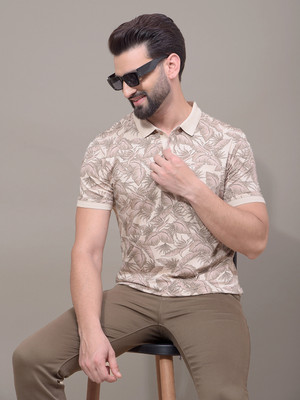 CRIMSOUNE CLUB Floral Print Men Polo Neck Brown T-Shirt
