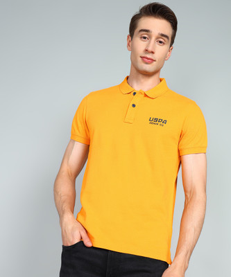 U.S. POLO ASSN. Solid Men Polo Neck Yellow T-Shirt
