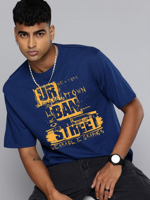 Moda Rapido Graphic Print Men Round Neck Dark Blue T-Shirt