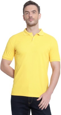 INDICLUB Solid Men Polo Neck Yellow T-Shirt