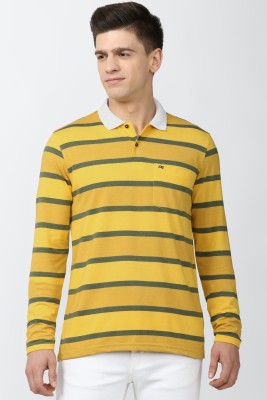 PETER ENGLAND Striped Men Polo Neck Yellow T-Shirt