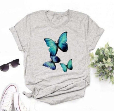 TARSHI Printed Women Round Neck Grey T-Shirt