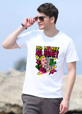 Aditi Fashion Printed, Typography Men Round Neck White T-Shirt
