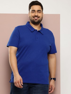 Sztori Solid Men Polo Neck Blue T-Shirt