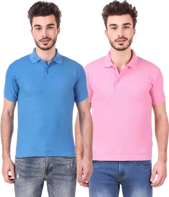 YUALIN CREATION Printed Men Crew Neck Blue, Pink T-Shirt