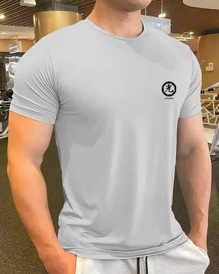 PATOIS Printed Men Round Neck Grey T-Shirt
