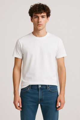 Humburg Solid Men Crew Neck White T-Shirt