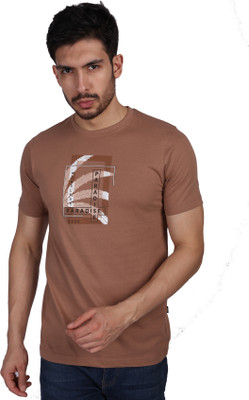 ESSA Printed Men Round Neck Brown T-Shirt