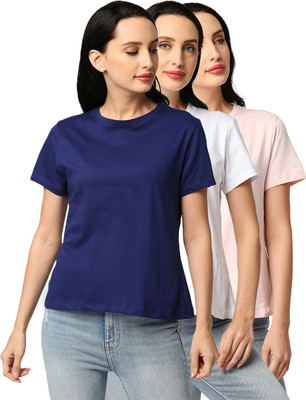 KILLER Solid Women Round Neck Multicolor T-Shirt