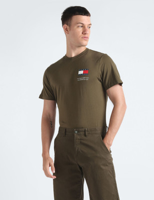 TOMMY HILFIGER Printed Men Round Neck Green T-Shirt