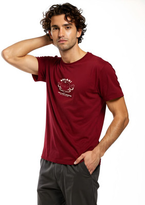 Glitchez Printed Men Round Neck Maroon T-Shirt