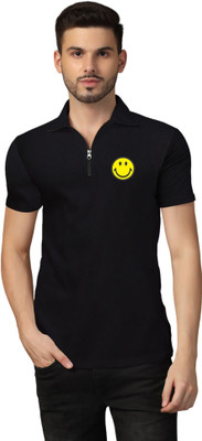 Lawful Casual Printed Men Polo Neck Black T-Shirt