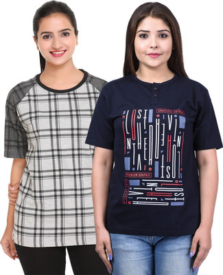 SHAUN Printed Women Round Neck Multicolor T-Shirt