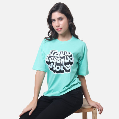 DEEPMAYRA COLLECTION Printed Women Round Neck Light Blue T-Shirt