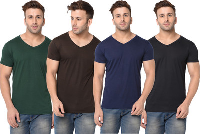 JB Jangoboy Solid Men V Neck Multicolor T-Shirt