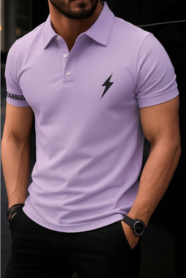 HilGar Solid Men Polo Neck Purple T-Shirt