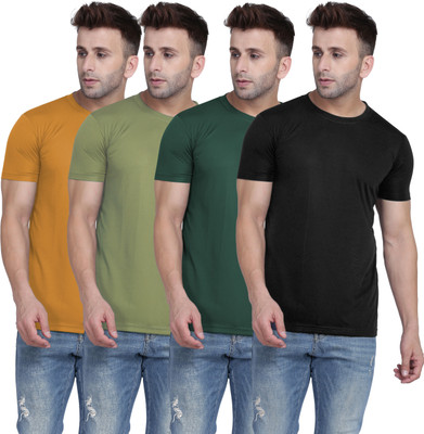 TQH Solid Men Round Neck Yellow, Light Green, Green, Black T-Shirt