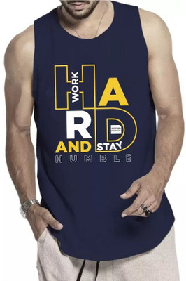 WOOSTRO Printed Men Round Neck Dark Blue T-Shirt