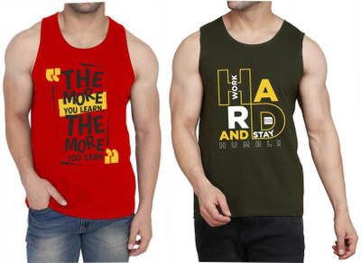 WOOSTRO Printed Men Scoop Neck Red, Dark Green T-Shirt