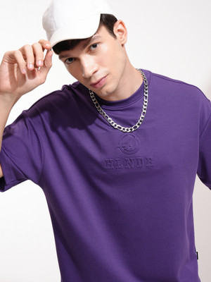 HIGHLANDER Self Design Men Round Neck Purple T-Shirt