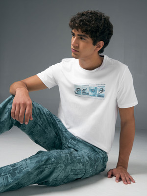 TECHNOSPORT Graphic Print Men Crew Neck White T-Shirt