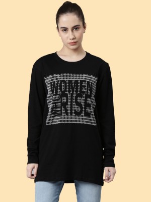 Kryptic Printed Women Round Neck Black T-Shirt