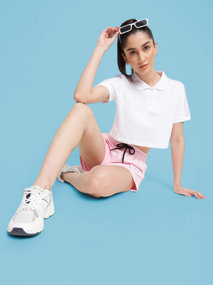 Belliskey Solid Women Polo Neck White T-Shirt
