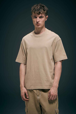 Maxzone Solid Men Round Neck Beige T-Shirt