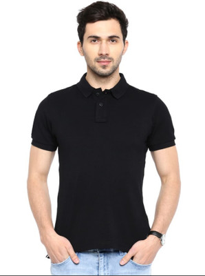 PRINTONLINE Solid Men Polo Neck Black T-Shirt