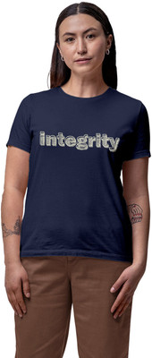 Fighterhero Typography Women Round Neck Navy Blue T-Shirt