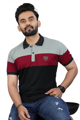 Manidhar Colorblock Men Polo Neck Grey T-Shirt