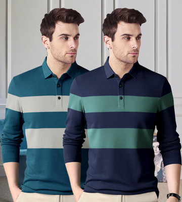 BELACHY Printed Men Polo Neck Blue T-Shirt