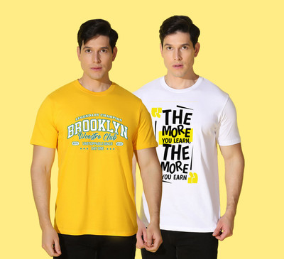 WOOSTRO Printed, Solid Men Round Neck Multicolor T-Shirt