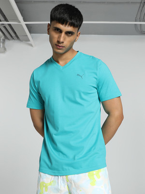 PUMA Solid Men V Neck Green T-Shirt