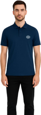 Humburg Solid Men Polo Neck Blue T-Shirt