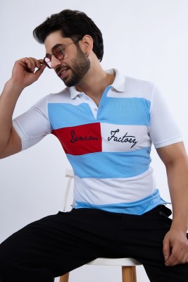 JED ENTERPRICE Striped Men Polo Neck White T-Shirt