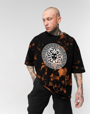 Braag And Hustle Printed, Tie & Dye Men Round Neck Black T-Shirt