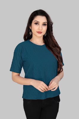 Pranshi Hosiery Solid Women Round Neck Dark Blue T-Shirt